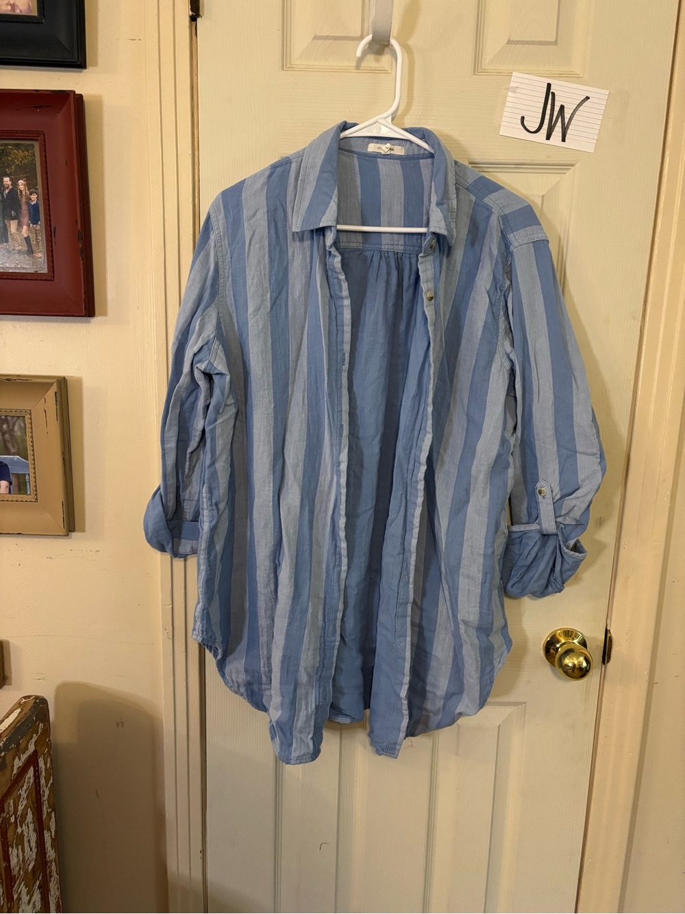 Maurices Blue and Light Blue Striped Shirt Jacket
